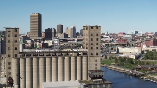 5.7K aerial stock footage of orbiting a grain elevator in Buffalo, New York Aerial Stock Footage | DX0002_201_020