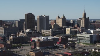 5.7K aerial stock footage office towers near Erie Community College, Downtown Buffalo, New York Aerial Stock Footage | DX0002_202_003