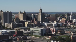 5.7K aerial stock footage wide orbit of the Rand Building in Downtown Buffalo, New York Aerial Stock Footage | DX0002_202_006