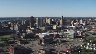 5.7K aerial stock footage of office towers near the community college, Downtown Buffalo, New York Aerial Stock Footage | DX0002_202_019