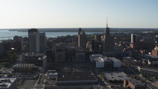 5.7K aerial stock footage of flying by office towers in Downtown Buffalo, New York Aerial Stock Footage | DX0002_203_002