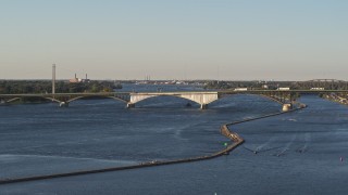 5.7K aerial stock footage of flying by the Peace Bridge in Buffalo, New York Aerial Stock Footage | DX0002_203_026