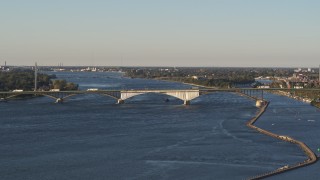 5.7K aerial stock footage of ascending by the Peace Bridge in Buffalo, New York Aerial Stock Footage | DX0002_203_027