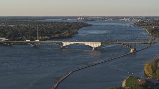 5.7K aerial stock footage a view of traffic crossing the Peace Bridge in Buffalo, New York Aerial Stock Footage | DX0002_203_029