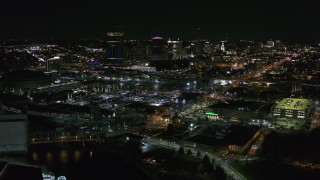 5.7K aerial stock footage of flying by the city skyline at night, Downtown Buffalo, New York Aerial Stock Footage | DX0002_205_001