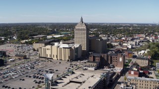 5.7K aerial stock footage ascend away from Kodak Tower and Monroe Community College, Rochester, New York Aerial Stock Footage | DX0002_206_021