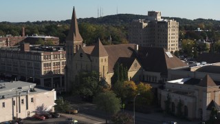 5.7K aerial stock footage of orbiting a church in Rochester, New York Aerial Stock Footage | DX0002_208_023