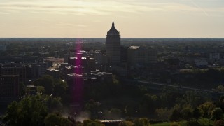 DX0002_209_014 - 5.7K aerial stock footage of flying toward Kodak Tower in Rochester, New York