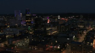 5.7K aerial stock footage of orbiting downtown office buildings at night, Downtown Rochester, New York Aerial Stock Footage | DX0002_210_029