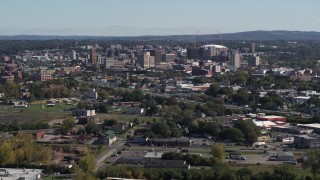 5.7K aerial stock footage of Downtown Syracuse, New York seen from across the city Aerial Stock Footage | DX0002_211_021