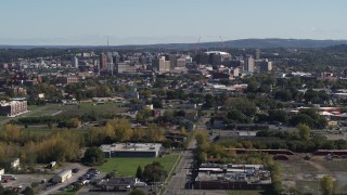 5.7K aerial stock footage of flying past Downtown Syracuse, New York Aerial Stock Footage | DX0002_211_022