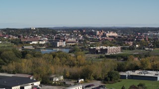 5.7K aerial stock footage of an apartment complex beside Onondaga Creek, Syracuse, New York Aerial Stock Footage | DX0002_211_036