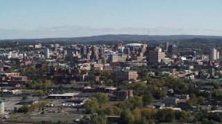 DX0002_212_003 - 5.7K aerial stock footage of passing by the city's downtown area, Downtown Syracuse, New York