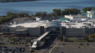 5.7K aerial stock footage orbit the Destiny USA shopping mall in Syracuse, New York Aerial Stock Footage | DX0002_212_009