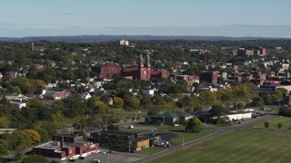 DX0002_212_015 - 5.7K aerial stock footage of Assumption Church in Syracuse, New York