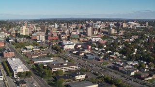 5.7K aerial stock footage of office buildings in the city's downtown area, Downtown Syracuse, New York Aerial Stock Footage | DX0002_212_030