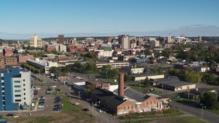 DX0002_212_032 - 5.7K aerial stock footage of office buildings in the city's downtown area during descent, Downtown Syracuse, New York