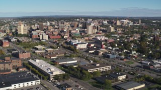 5.7K aerial stock footage of slowly flying by the city's downtown area, Downtown Syracuse, New York Aerial Stock Footage | DX0002_212_036