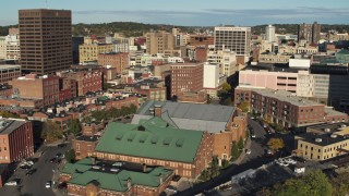 5.7K aerial stock footage of orbiting the science museum, Downtown Syracuse, New York Aerial Stock Footage | DX0002_213_030