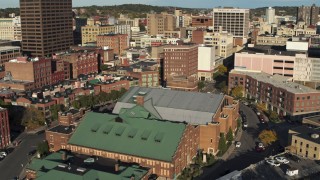 5.7K aerial stock footage of circling the science museum, Downtown Syracuse, New York Aerial Stock Footage | DX0002_213_031