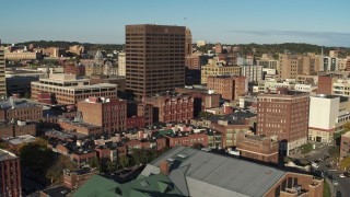 5.7K aerial stock footage of orbiting the Chase Tower office high-rise, Downtown Syracuse, New York Aerial Stock Footage | DX0002_213_040