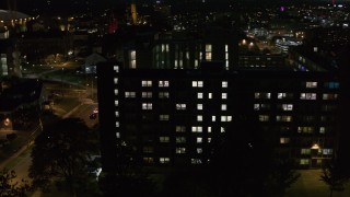 5.7K aerial stock footage of orbiting university dormitory at twilight, Syracuse, New York Aerial Stock Footage | DX0002_215_009