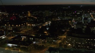 5.7K aerial stock footage of orbiting Syracuse University campus at twilight, Syracuse, New York Aerial Stock Footage | DX0002_215_013