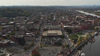 5.7K aerial stock footage ascend and orbit the downtown area of Troy, New York Aerial Stock Footage | DX0002_216_003