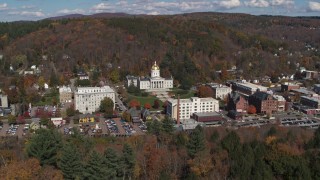 5.7K aerial stock footage orbit and approach the state capitol building and downtown, Montpelier, Vermont Aerial Stock Footage | DX0002_218_005