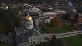 5.7K aerial stock footage circling the golden dome of the Vermont State House in Montpelier Aerial Stock Footage | DX0002_219_002