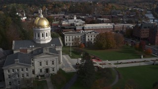 5.7K aerial stock footage orbit the golden dome of the Vermont State House in Montpelier Aerial Stock Footage | DX0002_219_004