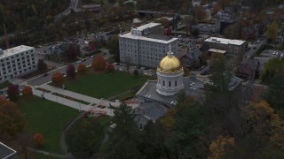 5.7K aerial stock footage approach and descend by the capitol dome, Montpelier, Vermont Aerial Stock Footage | DX0002_219_019