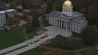 5.7K aerial stock footage of the front steps of the capitol building, Montpelier, Vermont Aerial Stock Footage | DX0002_219_026