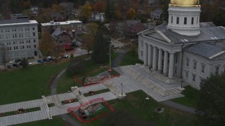 5.7K aerial stock footage orbiting people walking up the front steps of the capitol building, Montpelier, Vermont Aerial Stock Footage | DX0002_219_027