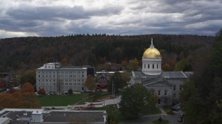 5.7K aerial stock footage of following Court Street toward the capitol building, Montpelier, Vermont Aerial Stock Footage | DX0002_219_029