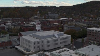 5.7K aerial stock footage descend near the US Postal Service building in downtown, Montpelier, Vermont Aerial Stock Footage | DX0002_219_045