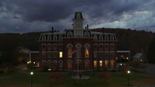 5.7K aerial stock footage focus on the Vermont College of Fine Arts while descending at twilight, Montpelier, Vermont Aerial Stock Footage | DX0002_220_048