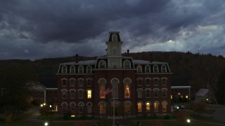 5.7K aerial stock footage focus on the Vermont College of Fine Arts while ascending at twilight, Montpelier, Vermont Aerial Stock Footage | DX0002_220_049