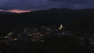 5.7K aerial stock footage of the capitol dome lit up at twilight, Montpelier, Vermont Aerial Stock Footage | DX0002_220_058