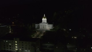 5.7K aerial stock footage of orbiting the front of the Vermont State Capitol at night, Montpelier, Vermont Aerial Stock Footage | DX0002_221_005