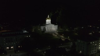 5.7K aerial stock footage of circling the front of the Vermont State Capitol at night, Montpelier, Vermont Aerial Stock Footage | DX0002_221_006