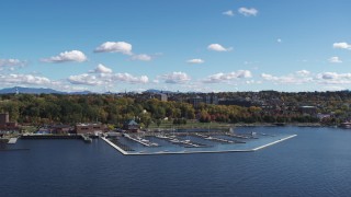 5.7K aerial stock footage of the downtown area seen from Lake Champlain, Burlington, Vermont Aerial Stock Footage | DX0002_222_006