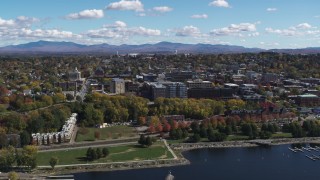 5.7K aerial stock footage of orbiting downtown, seen from Lake Champlain, Burlington, Vermont Aerial Stock Footage | DX0002_222_009