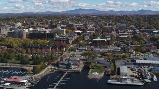 5.7K aerial stock footage of circling downtown, seen from Lake Champlain, Burlington, Vermont Aerial Stock Footage | DX0002_222_016