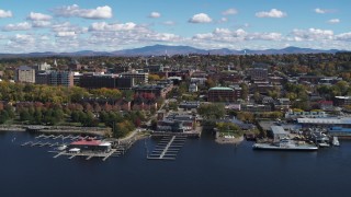 5.7K aerial stock footage of a slow orbit of downtown, seen from Lake Champlain, Burlington, Vermont Aerial Stock Footage | DX0002_222_017