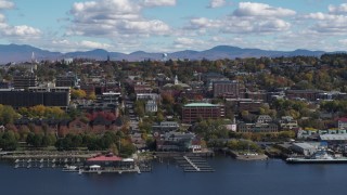 5.7K aerial stock footage slowly passing by city buildings in downtown, Burlington, Vermont Aerial Stock Footage | DX0002_222_035