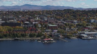 5.7K aerial stock footage of a view of city buildings in downtown, Burlington, Vermont Aerial Stock Footage | DX0002_222_037