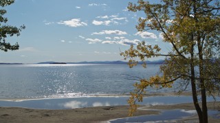 DX0002_223_001 - 5.7K aerial stock footage approach and fly over Lake Champlain, Burlington, Vermont