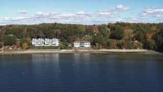 5.7K aerial stock footage orbit condos on the shore of Lake Champlain, Burlington, Vermont Aerial Stock Footage | DX0002_223_003