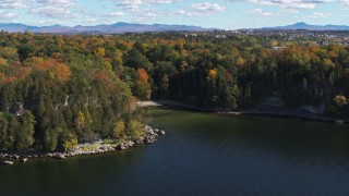 5.7K aerial stock footage of orbiting a small cove in Lake Champlain, Burlington, Vermont Aerial Stock Footage | DX0002_223_005